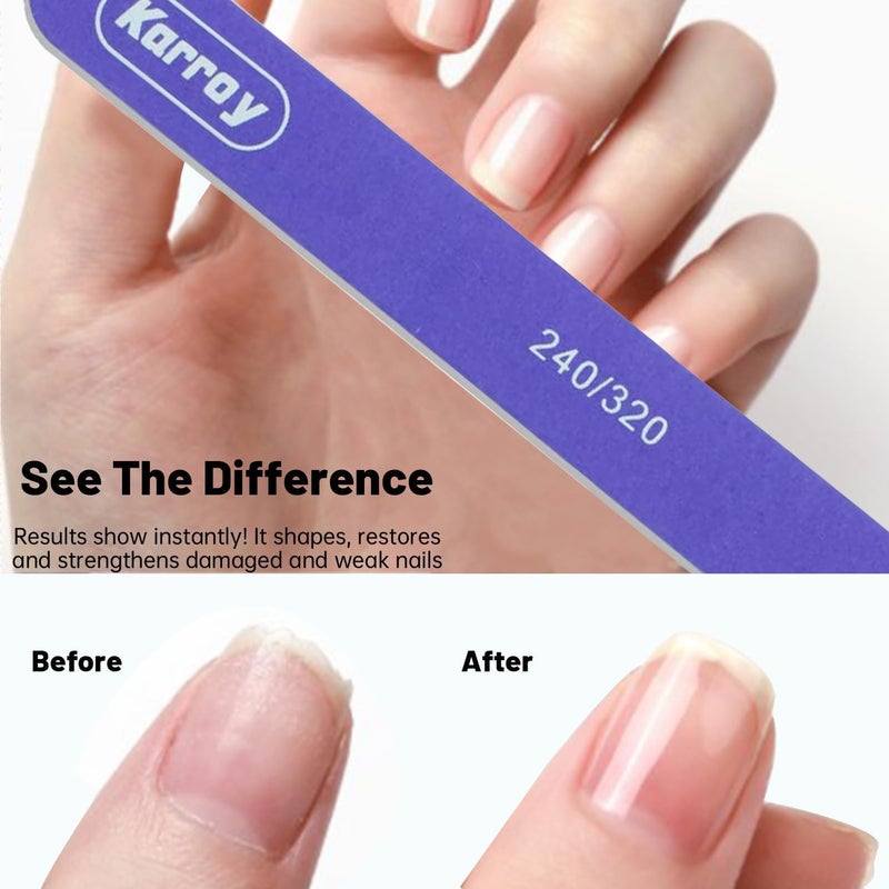 Karroy Nail File and Buffer for Natural Nails Dual Sided 2 Steps Shorten and Shape Nail Tools 20pcs 240/320 Grit - Image 2